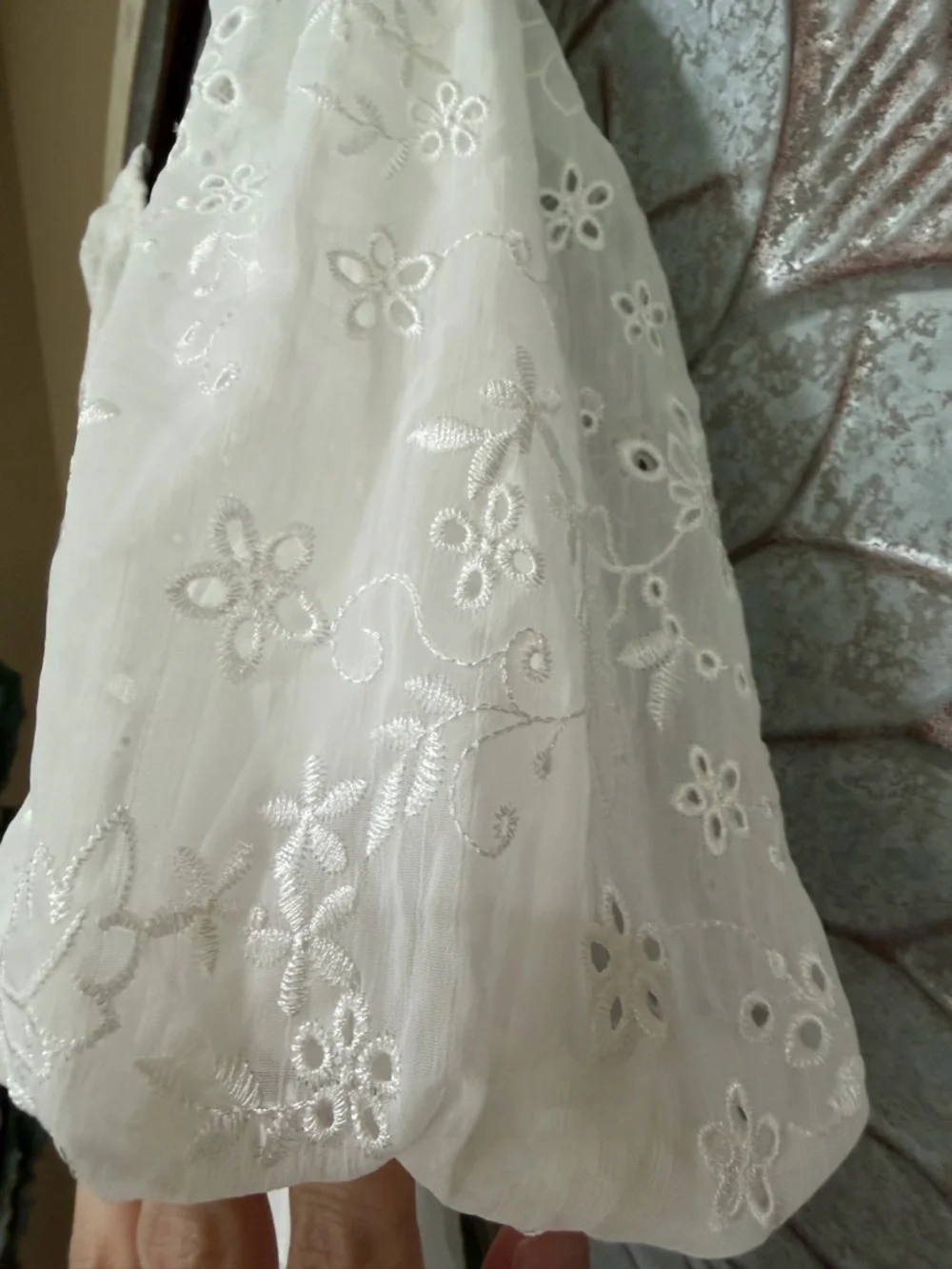 NWT Altar'd State White Eyelet Maxi Dress with Twist Front and Puff Sleeves - Picture 9 of 9